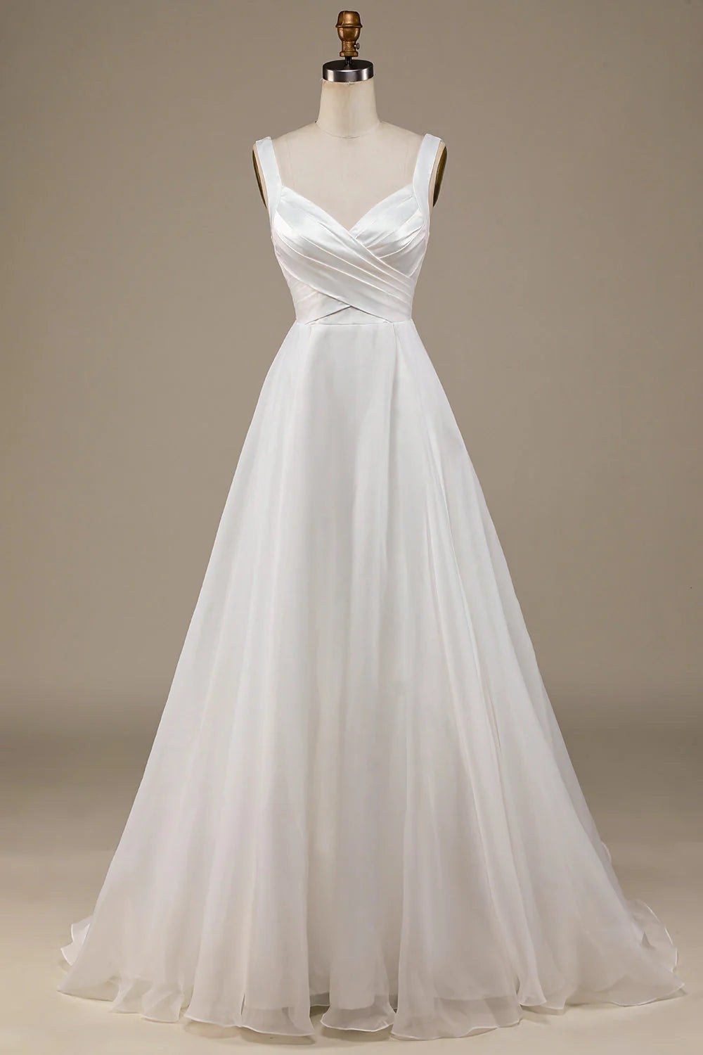 Neck Sweep Train Wedding Dress Pure Color