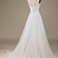Neck Sweep Train Wedding Dress Pure Color