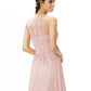 A-Line Bridesmaid Dress Jewel Neck Sleeveless See Through Floor Length Chiffon / Lace with Lace / Criss Cross