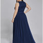 A-Line Prom Dresses Maxi Dress Wedding Guest Floor Length Sleeveless Jewel Neck Chiffon with Pleats