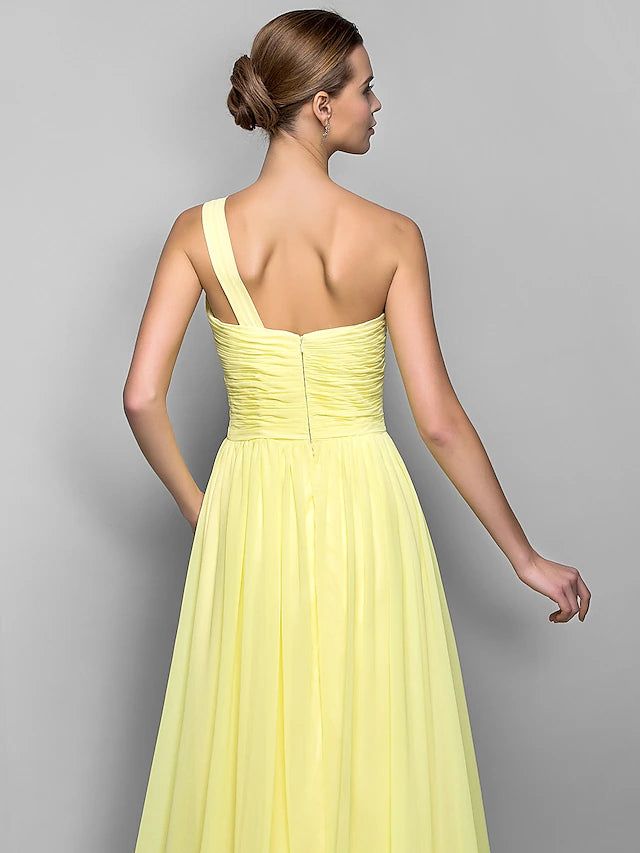 Sheath / Column Minimalist Dress Holiday Sweep / Brush Train Sleeveless One Shoulder Georgette with Criss Cross