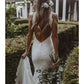 Beach Open Back Boho Wedding Dresses Mermaid / Trumpet Halter Sleeveless Chapel Train Lace Bridal Gowns With Appliques