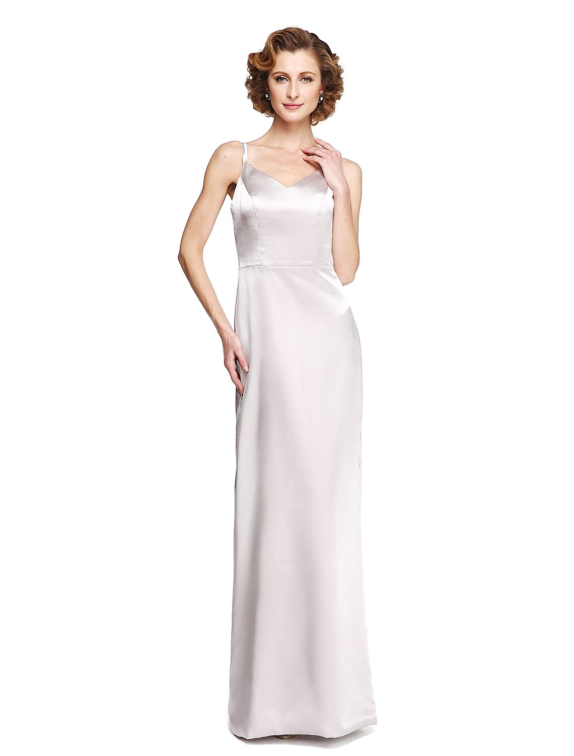 Sheath / Column Mother of the Bride Dress Two Piece Spaghetti Strap Floor Length Stretch Satin Sleeveless yes