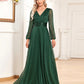 A-Line Evening Gown Elegant Dress Formal Floor Length Long Sleeve V Neck Chiffon