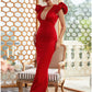 Sheath / Column Evening Gown Hot Dress Wedding photoshoot Floor Length Short Sleeve Square Neck Polyester