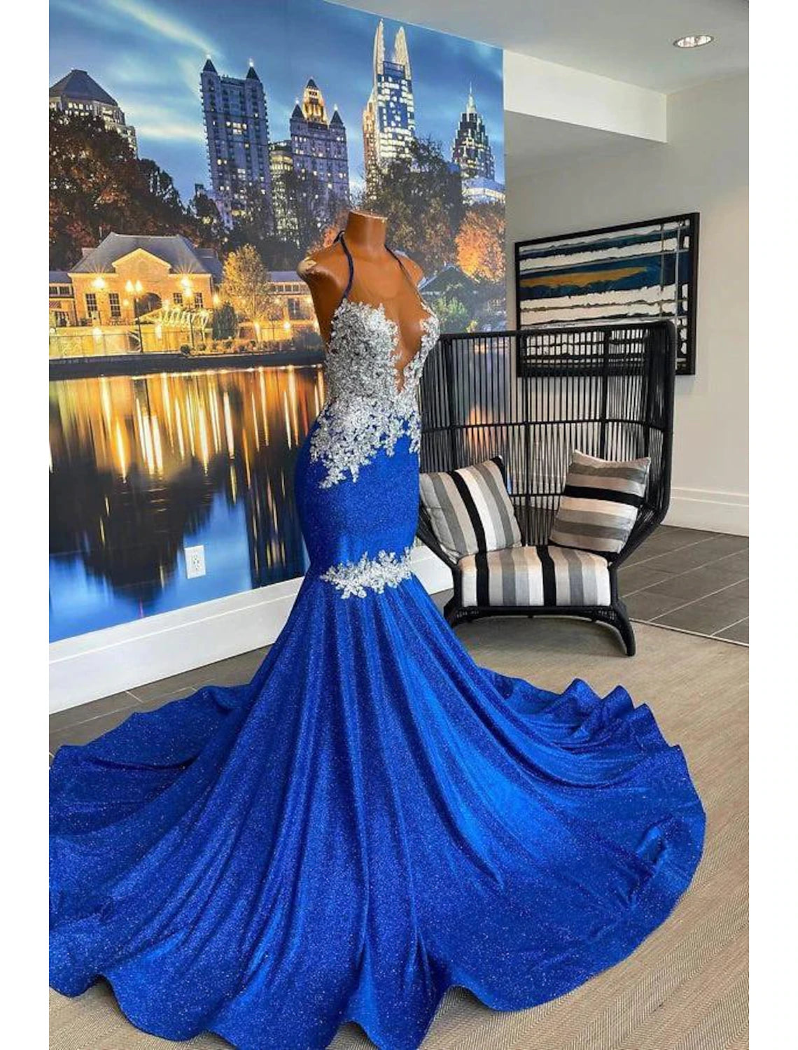 A-Line Prom Dresses Floral Dress Cocktail Party Court Train Sleeveless Strapless African American Lace Backless