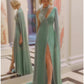 A-Line Evening Gown Elegant Dress Formal Court Train Sleeveless V Neck Sequined with Glitter