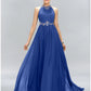 A-Line Wedding Guest Dresses Maxi Dress Party Wear Wedding Party Floor Length Sleeveless Halter Neck Chiffon with Ruched