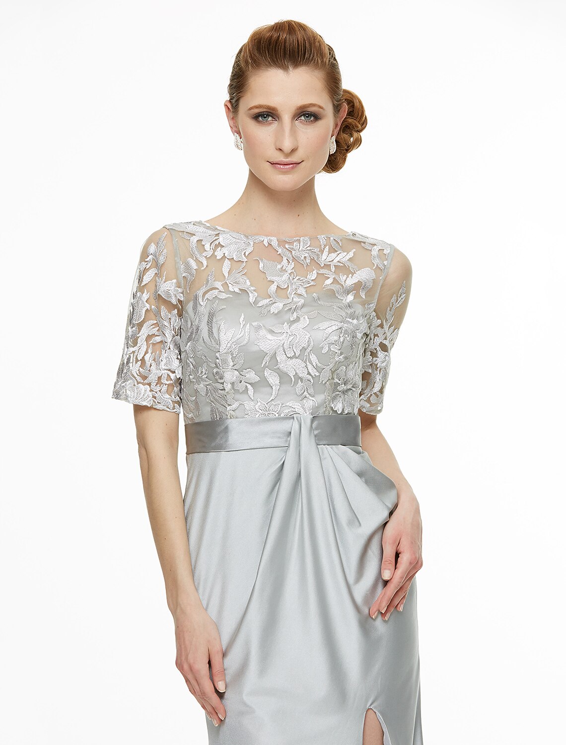 Sheath / Column Bateau Neck Ankle Length Lace / Jersey Mother of the Bride Dress with Lace