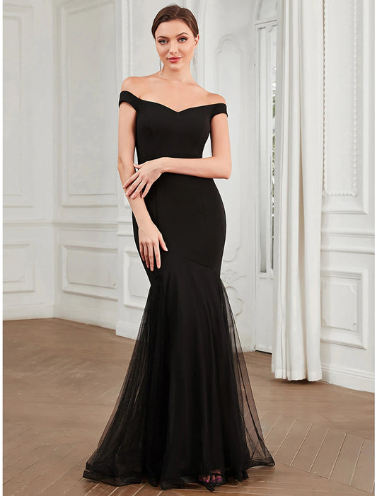 Mermaid / Trumpet Evening Gown Elegant Dress Party Wear Floor Length Sleeveless Off Shoulder Polyester